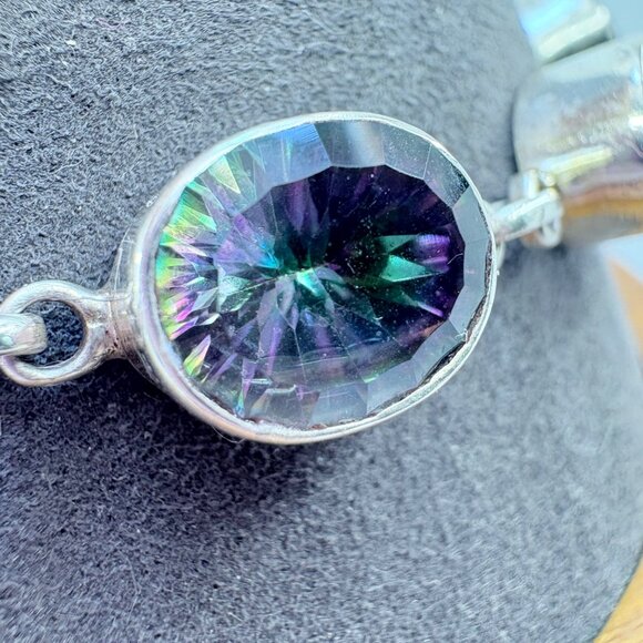 VTG sterling Silver 925 Mystic Topaz Tennis Bracelet Oval Bezel Set 7.5 - 8.25" - Picture 7 of 12